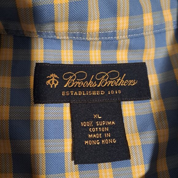Brooks Brothers Shirt Mens XL Blue Yellow Gingham Supima Cotton Button Down - Picture 3 of 11